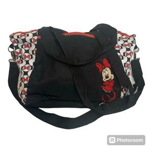 Disney Baby Minnie Mouse Black White Red Canvas Large Diaper Shoulder Bag